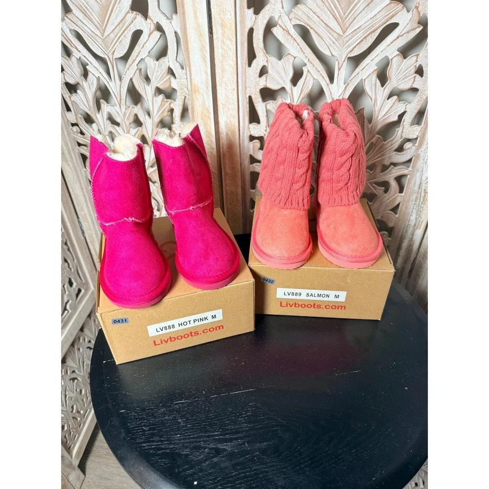 Livboots Kids Winter Boots Hot Pink Salmon LV888 LV889 Faux Fur Lined Size M 2pk